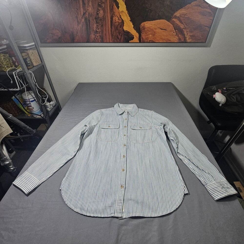 LL Bean Shirt Womens XS Regular Blue White Hickory Stripe Cotton Button Up...
